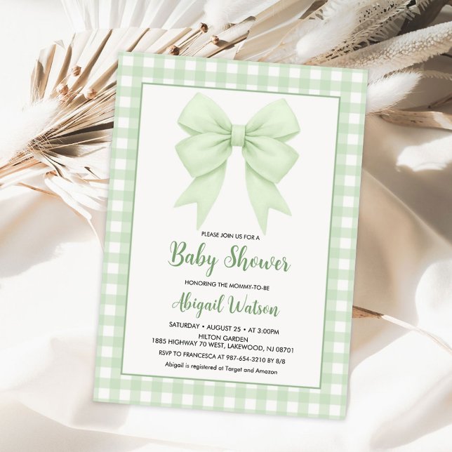Invitation Baby shower Vert Plaid Et Bow Vert (Créateur téléchargé)