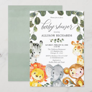 Invitation Baby shower vert pour animaux mignons et neutres s