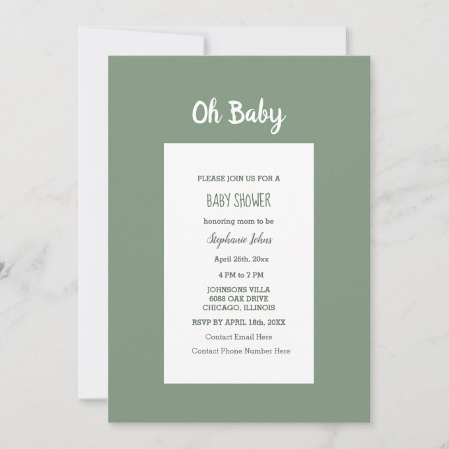 Invitation Baby shower Vert Sage Élégant Simple Garçon Fille (Devant)