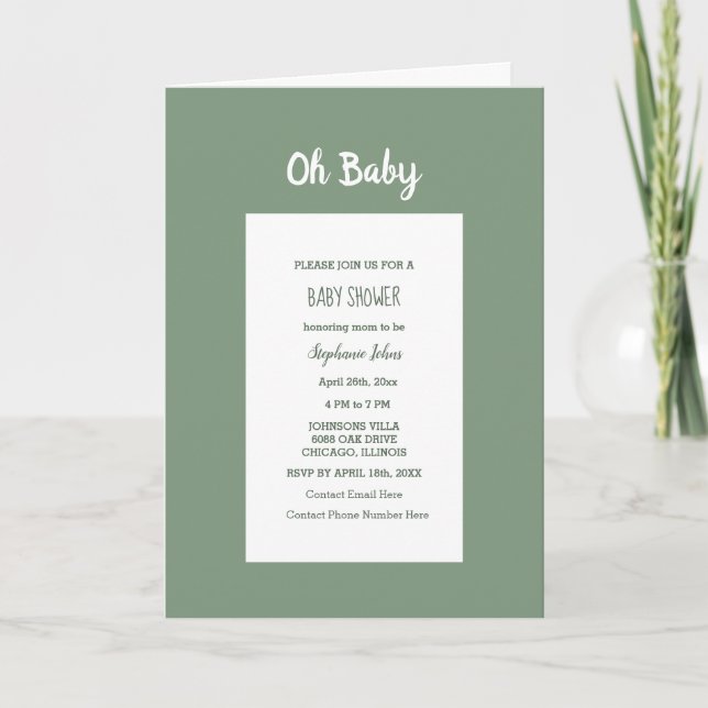 Invitation Baby shower Vert Sage Élégant Simple Garçon Fille (Devant)