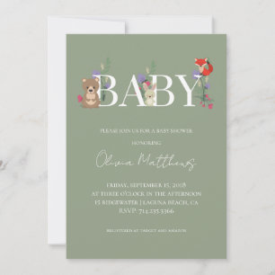 Invitation Baby Shower Vert Sauge de la Forêt 
