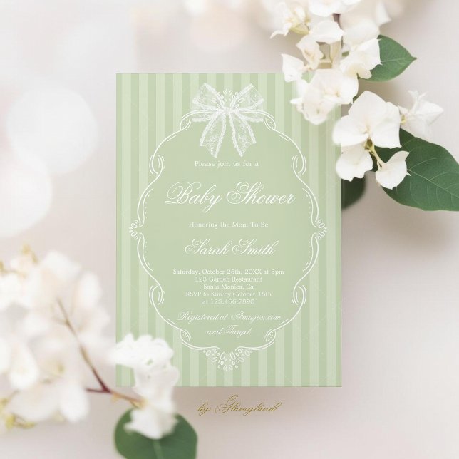 Invitation Baby-Shower Vert Sauge Dentelle (Créateur téléchargé)