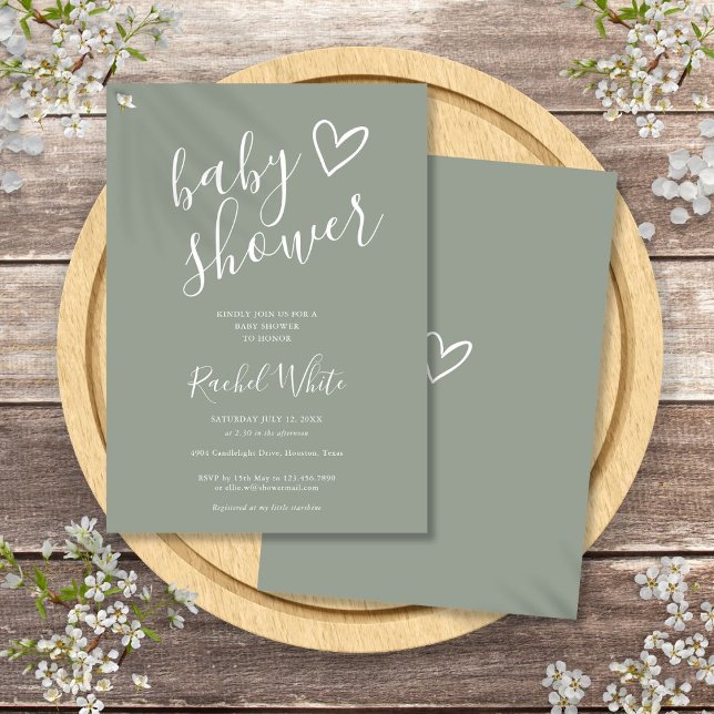 Invitation Baby Shower Vert Sauge Mixte (Sage Green Gender Neutral Baby Shower Invitation)