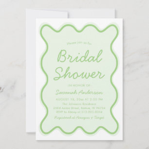 Invitation Baby-Shower Vert Sauge Rétro Ondulé Moderne Arrond