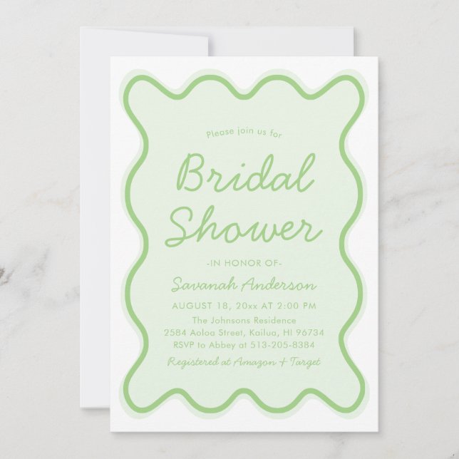 Invitation Baby-Shower Vert Sauge Rétro Ondulé Moderne Arrond (Devant)