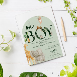Invitation baby shower vert sauvage Safari animal Jungle