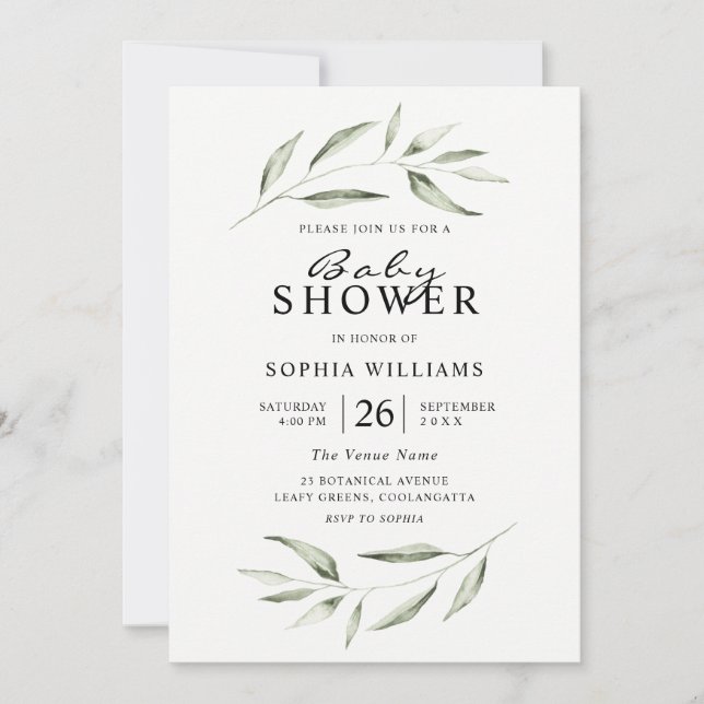 Invitation Baby shower vert simple et moderne (Devant)