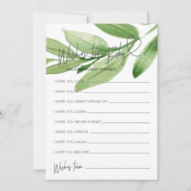 Invitation Baby shower Vert Souhaits Pour Baby Game Card (Devant)