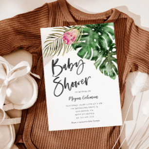 Invitation Baby shower vert tropical moderne