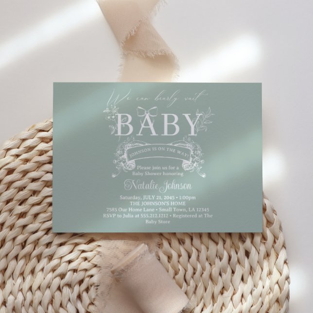 Invitation Baby shower vert vintage intemporel (Créateur téléchargé)