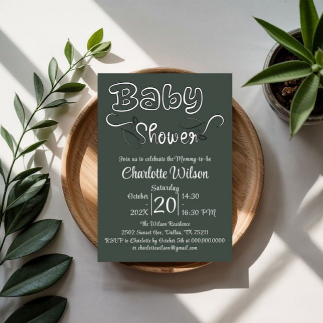 Invitation Baby-Shower Vertical Moderne Vert Foncé (Créateur téléchargé)