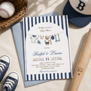 Invitation Baby Shower Veste de Base-Ball Ours Corde à Linge