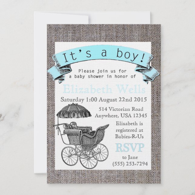 Invitation Baby shower victorien vintage (Devant)