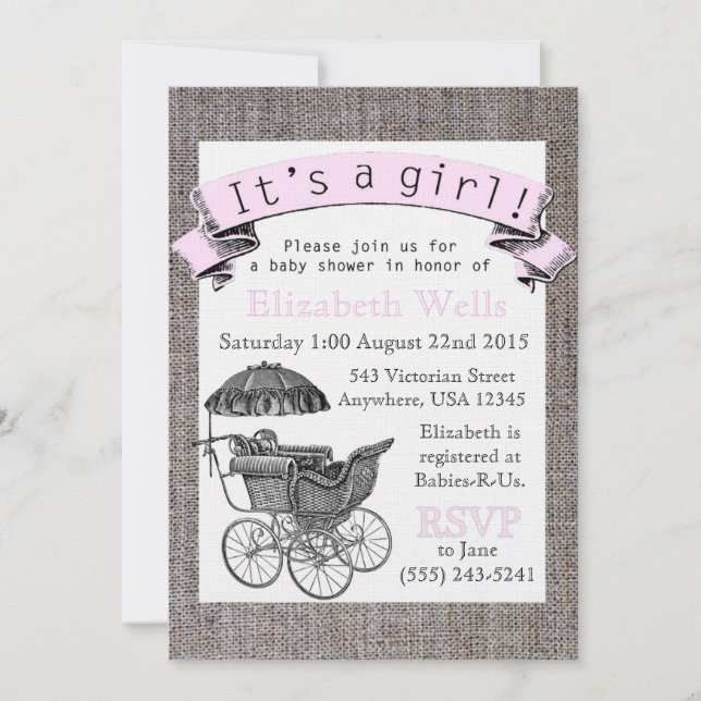 Invitation Baby shower victorien vintage (Devant)