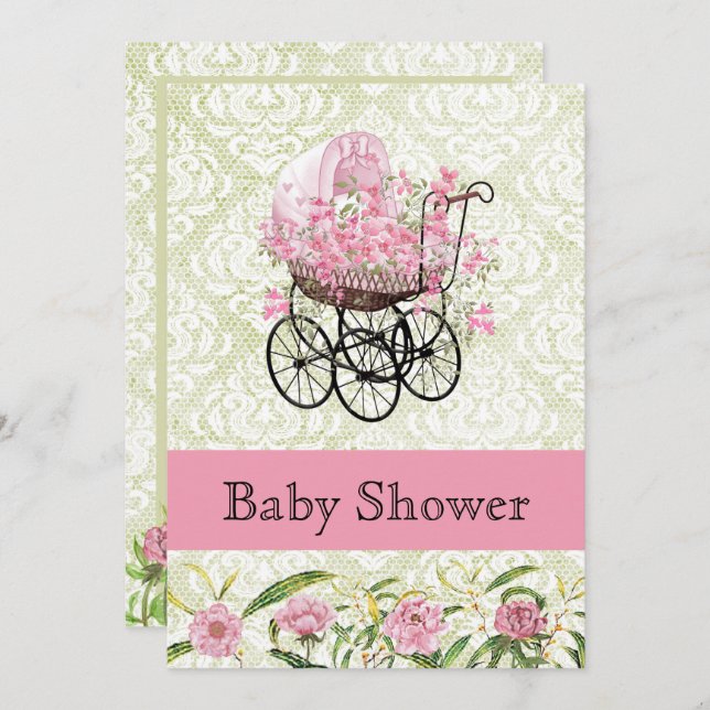 Invitation Baby shower vintage (Devant / Derrière)