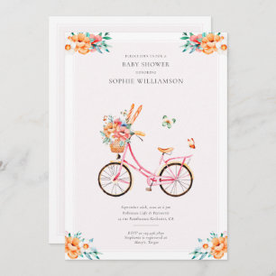 Invitation Baby shower Vintage à vélo rose français