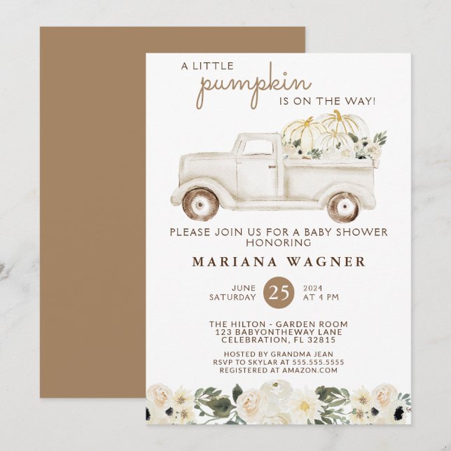 Invitation Baby shower vintage automne mixte (Devant / Derrière)