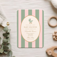 Baby-Shower Vintage avec rayures vertes et roses