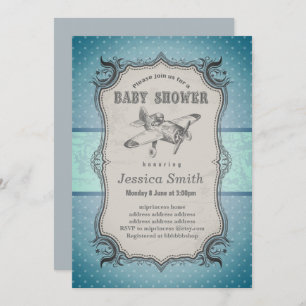 Invitation BABY SHOWER vintage - avion