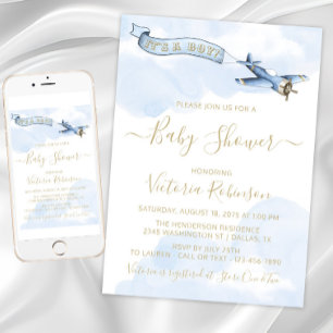 Invitation Baby Shower Vintage Avion Garçon