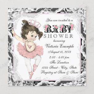 Invitation Baby Shower Vintage Ballerina Dentelle Rose et Noi