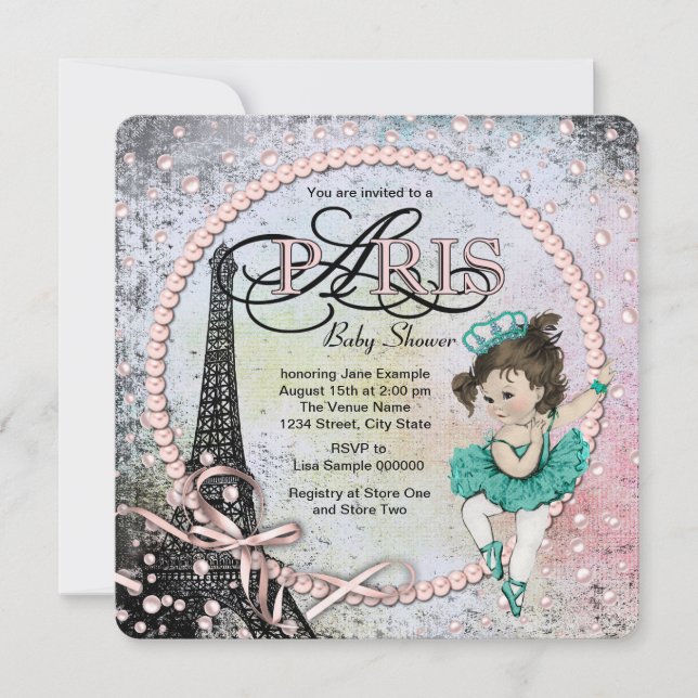 Invitation Baby shower vintage Ballerina Paris (Devant)