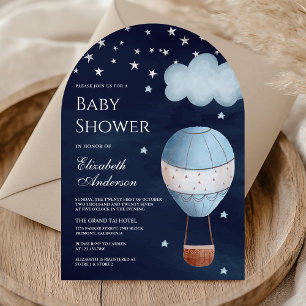 Invitation Baby Shower Vintage Ballon à Air Chaud Bleu Marine
