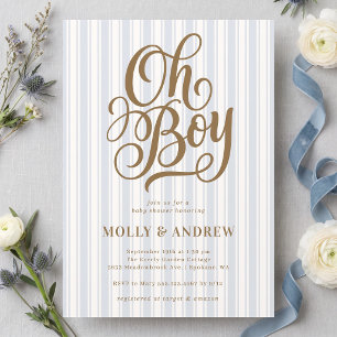 Invitation Baby Shower Vintage Bandes Bleues Oh Bo