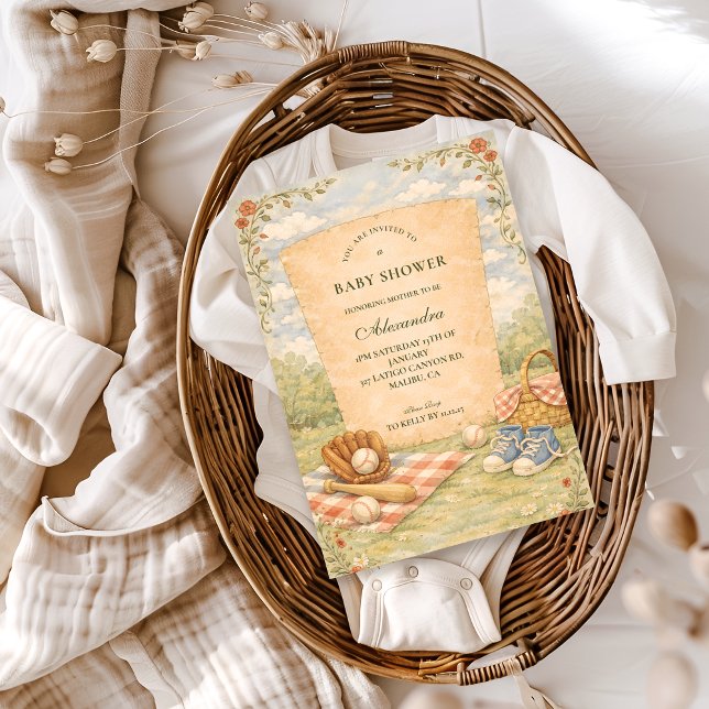Invitation Baby-Shower Vintage Baseball (Créateur téléchargé)