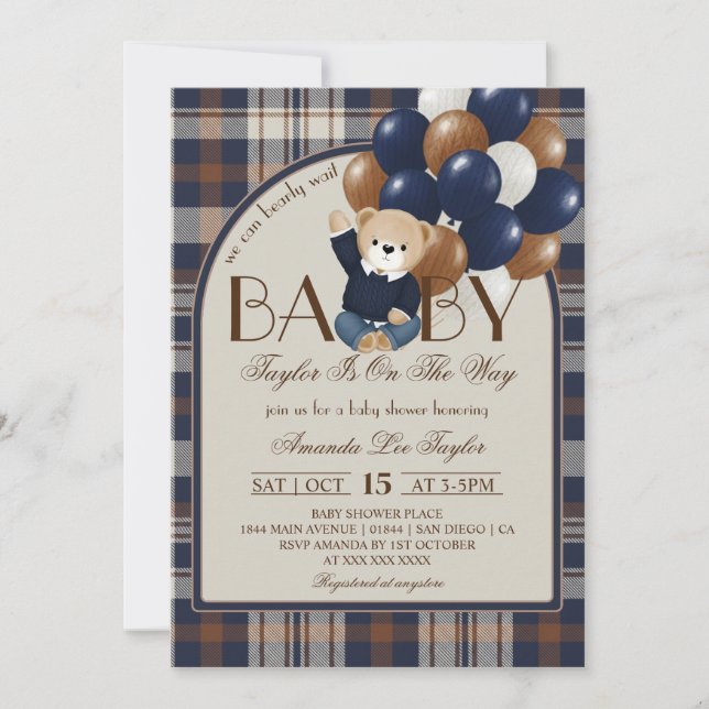 Invitation Baby-Shower Vintage Bearly Wait (Devant)