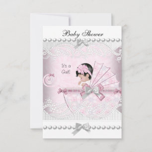 Invitation Baby-Shower Vintage Bébé Fille Mignon Rose