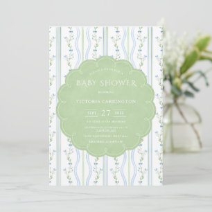 Invitation Baby shower Vintage bleu et vert Floral