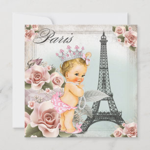 Invitation Baby shower vintage Blonde Princess Paris