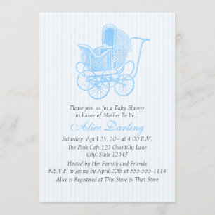 Invitation Baby shower vintage Blue Baby Carriage
