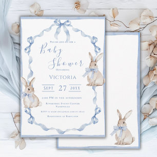 Invitation Baby shower Vintage Blue Bunny