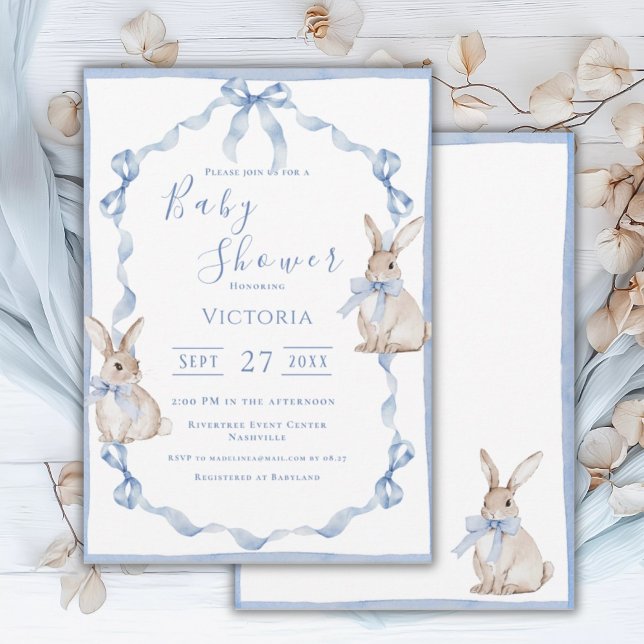 Invitation Baby shower Vintage Blue Bunny (Créateur téléchargé)
