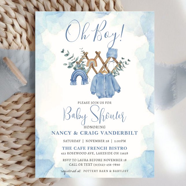 Invitation Baby shower Vintage Boho Eucalyptus Boy Vêtements (Créateur téléchargé)