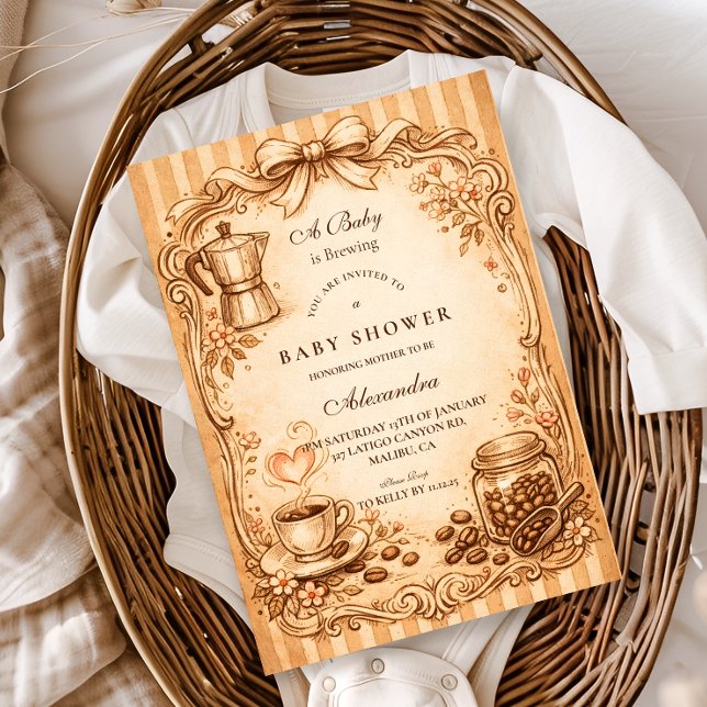 Invitation Baby-Shower Vintage Café (Créateur téléchargé)