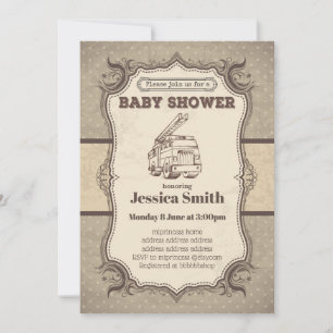 Invitation BABY SHOWER vintage - camion de pompiers jouets