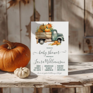 Invitation Baby-Shower Vintage Camionnette avec Citrouilles