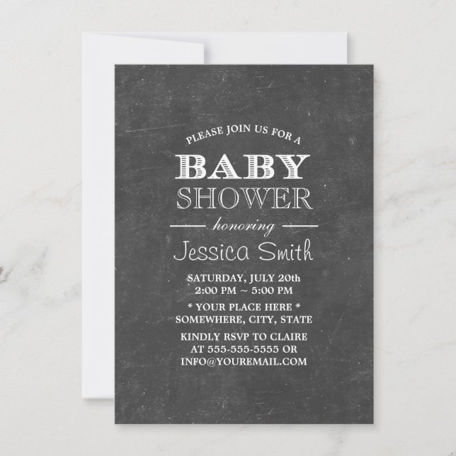 Invitation Baby shower vintage Chalkboard (Devant)