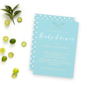 Invitation Baby shower Vintage Charme Turquoise Bleu Bow