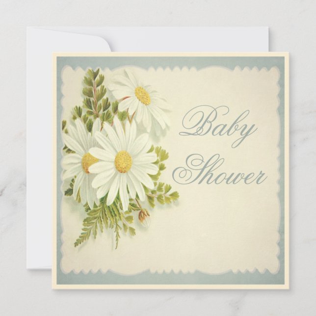 Invitation Baby shower vintage chic de marguerites (Devant)