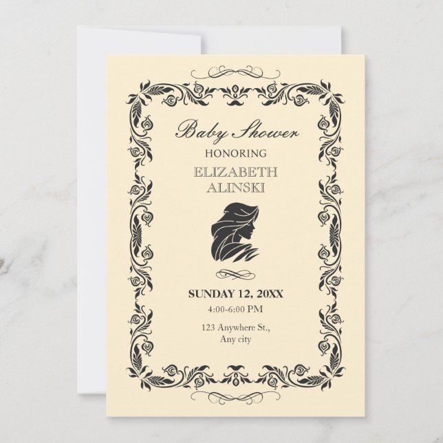 Invitation Baby shower vintage classique (Devant)