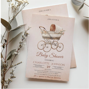 Invitation Baby shower vintage classique neutre