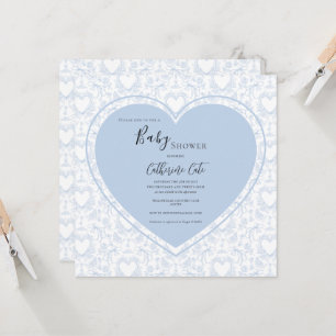 Invitation Baby Shower Vintage Cœurs Bleus