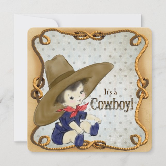 Invitation Baby-Shower Vintage Cow-Boy (Devant)