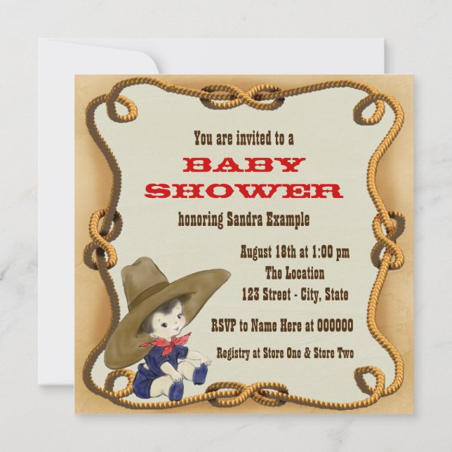 Invitation Baby-Shower Vintage Cow-Boy (Dos)