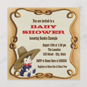 Invitation Baby-Shower Vintage Cow-Boy