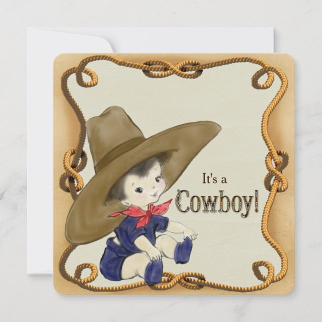 Invitation Baby-Shower Vintage Cow-Boy (Devant)